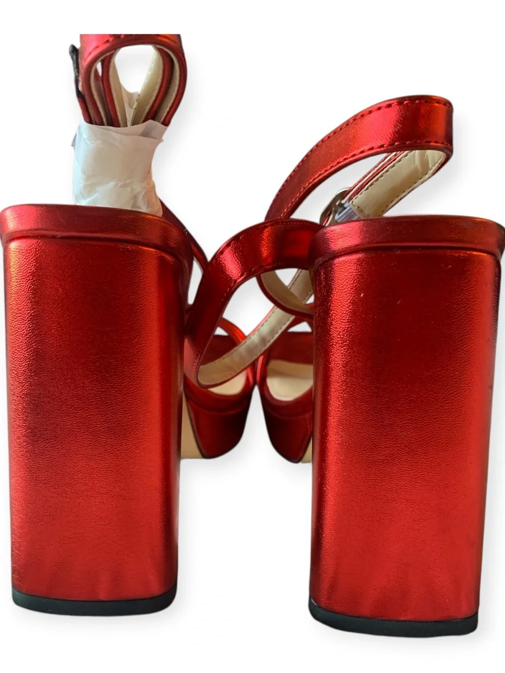 Red Satin Platform Ankle Strap Slingback Heels NWOT